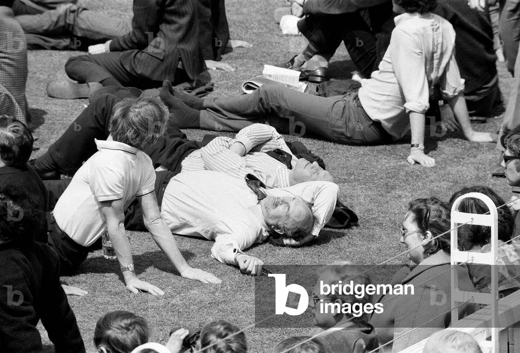 Australian tour of Great Britain for the Ashes. Second day of the Second test at Lords between England and Australia. Spectators enjoying the sun shine. 23rd June 1972 (b/w photo)