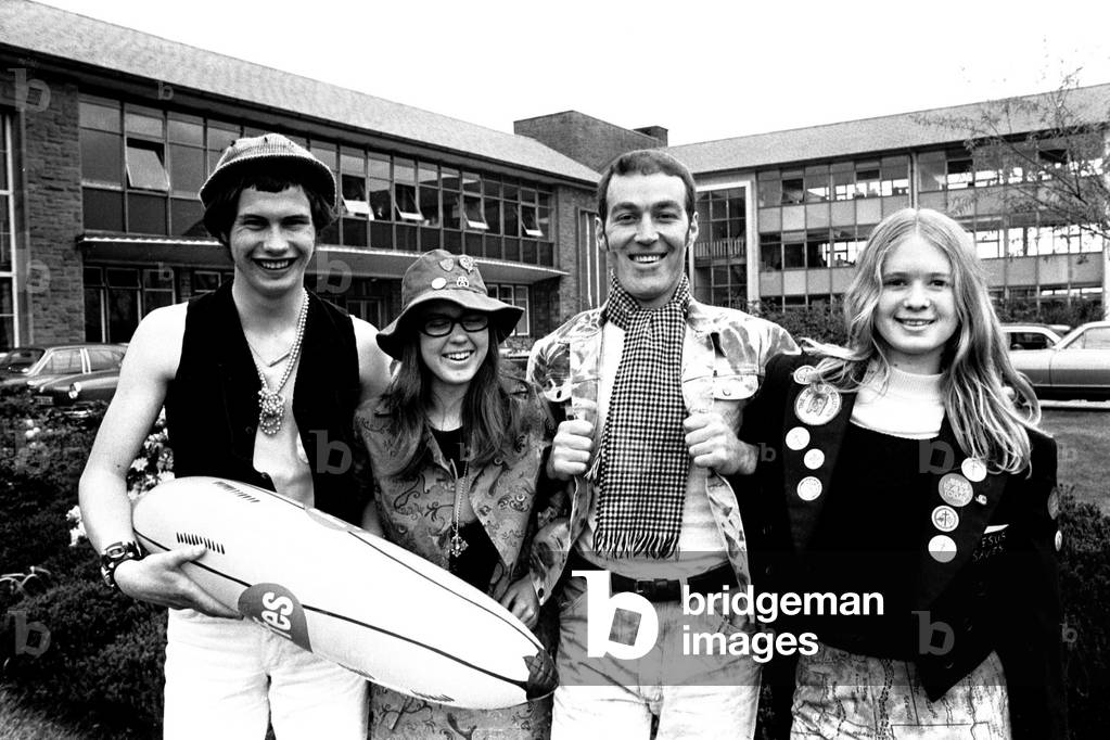 School uniforms went wild today at Walbottle Grammar School as part of a fund-raising scheme for a new mini bus for the school, 19th May 1972 (b/w photo)