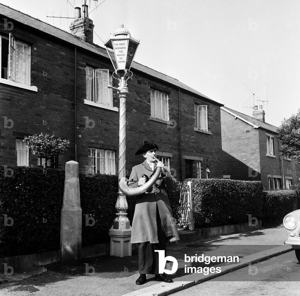 Cyril Hawley, the Hornblower of Ripon. His nickname is of course Horatio. 27th September 1964 (b/w photo)