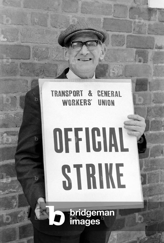 Stable boys strike at Newmarket, organised by the Transport and General Workers Union, April 1975 (b/w photo)