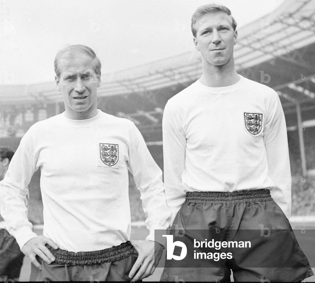 England footballing brothers Jack and Bobby Charlton, together at Wembley Stadium. 10th April 1966 (photo)