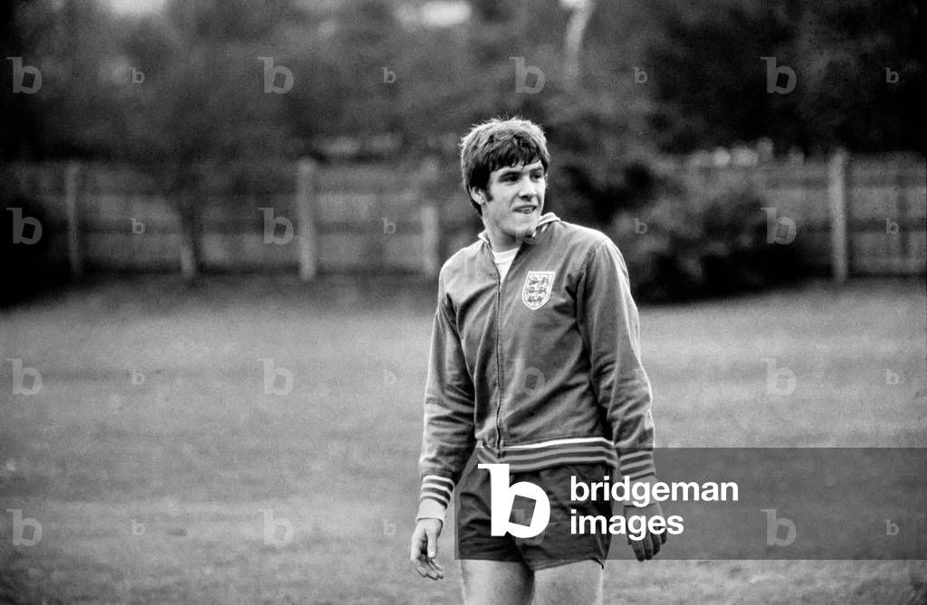 Sport Football: England training at Roehampton today for the match against Holland on Wednesday. Emlyn Hughes training today. November 1969 (photo)