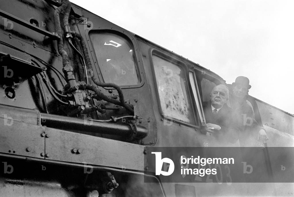 Sir Richards Summers, who drove the last steam train from Bilston Docks at Birkenhead to the John Summers steelworks at Shotton today Monday. November 1967 (b/w photo)