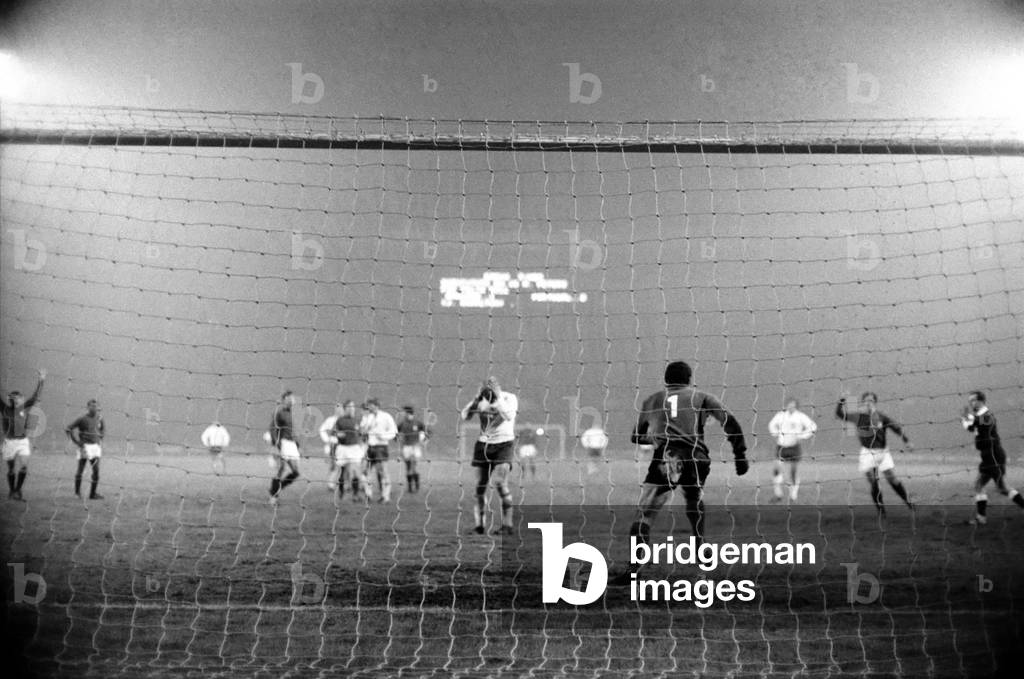 England's v. Portugal. Francis Lee puts his head in his hands after missing penalty. January 1970 (photo)