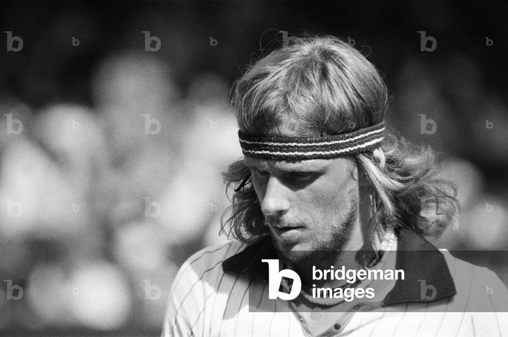 Wimbledon 1976. Bjorn Borg against R.Tanner, 1st July 1976 (b/w photo)