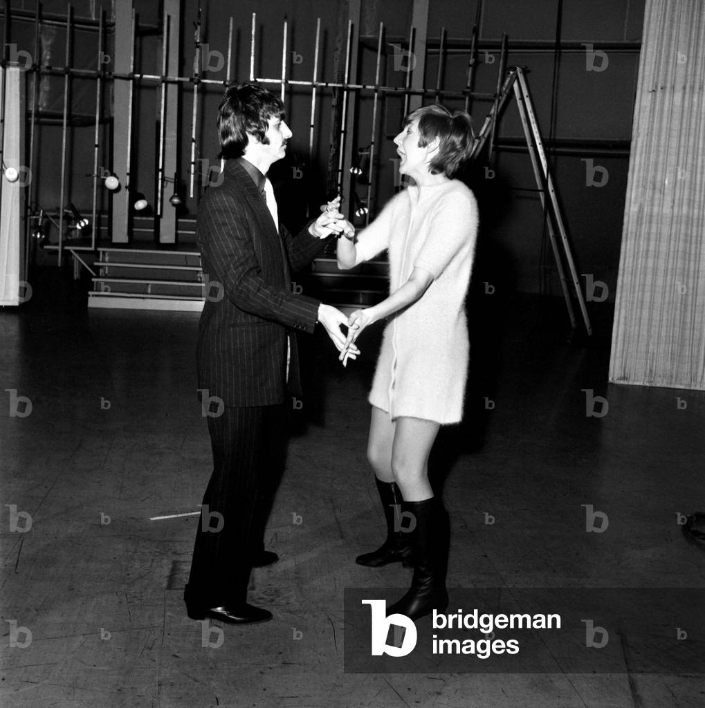 The Beatles drummer Ringo Starr with pop singer Cilla Black, 6th February 1969 (b/w photo)