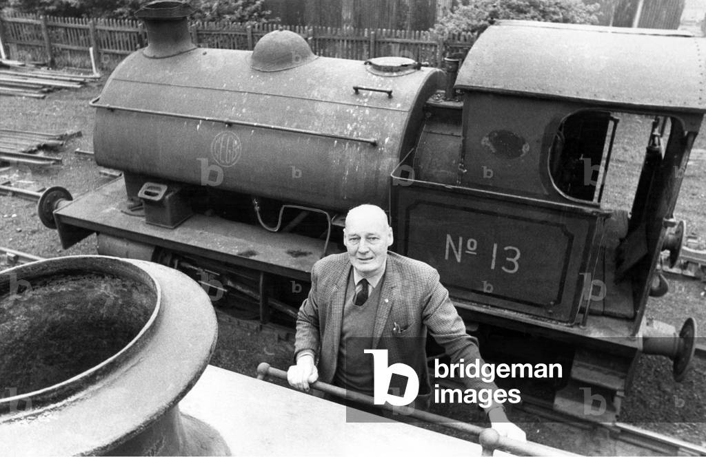 Mr. Bill Armstrong of Whickham with shunting engine No.13 at Dunston Power Station on 6th May 1972 (b/w photo)