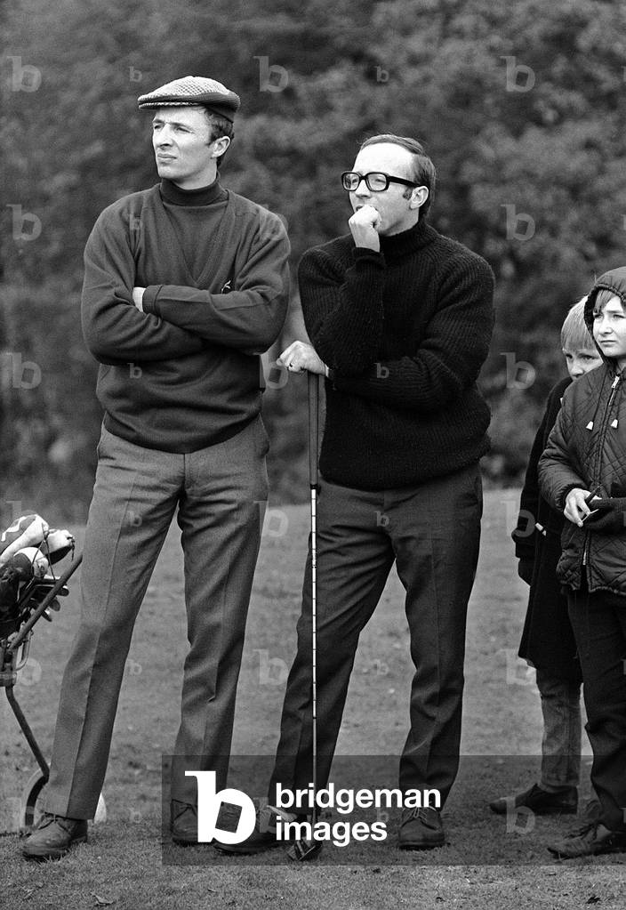 Manchester united's Nobby Stiles November 1968 and and Manchester City's Mike Summerbee soccer rivals teaming up at golf (photo)