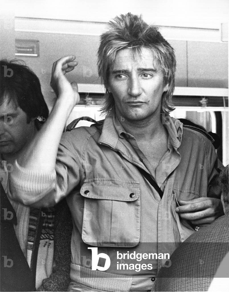 Rod Stewart, a fanatical soccer fan, was at Hampden Park in Glasgow to watch Scotland get beaten 2-0 by England in the Home Championships, 24th May 1980 (photo)