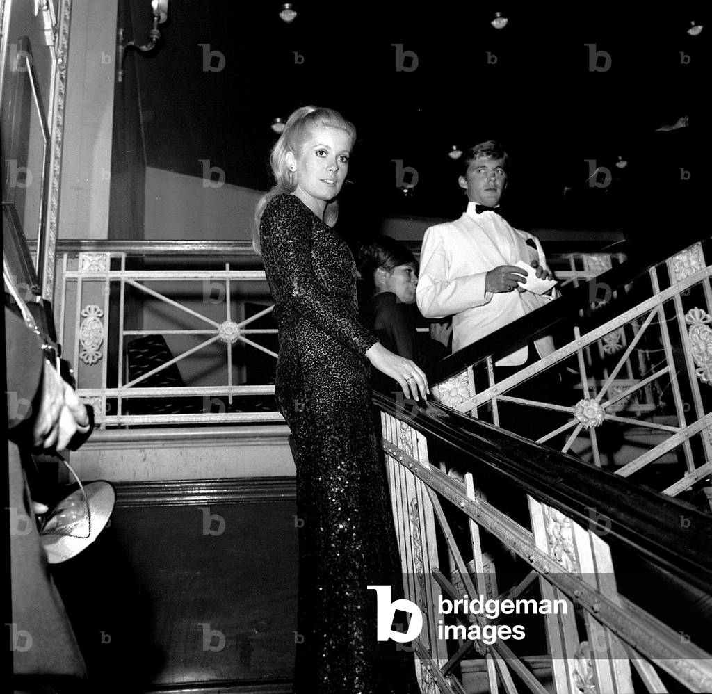 Catherine Deneuve at the world premiere of Roman Polanskis Repulsion at the Rialto cinema in London, 10th June 1965 (b/w photo)
