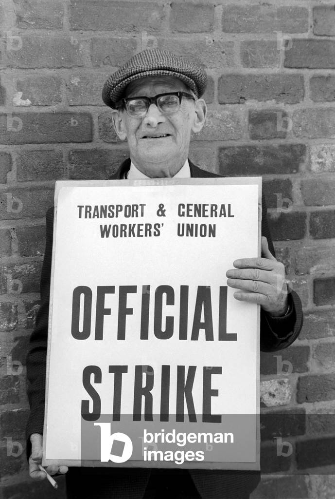 Stable boys strike at Newmarket, organised by the Transport and General Workers Union, 30 April 1975 (b/w photo)