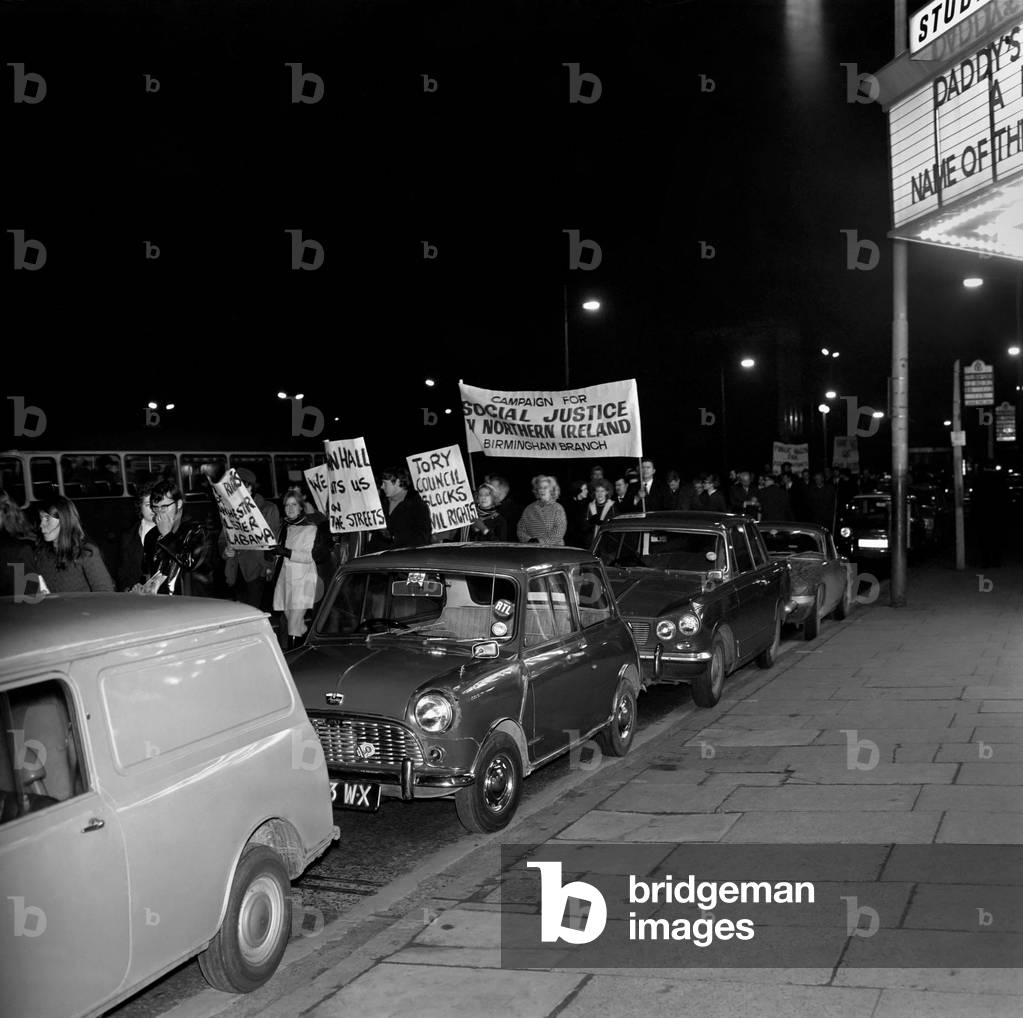 Irish Free Speech march. The marchess walking down Oxford Road, Manchester on the way to Town Hall. November 1969