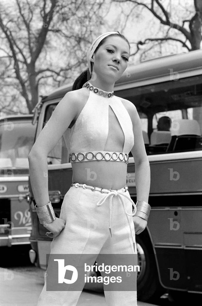 A Spring show was presented by Rhavis 9 Upper Grosvenor St., W.1., including playsuits, evening wear and of course a bridal outfit for Easter. Not a bridesmaid outfit…but a 'bridesboy' trouser suit. March 1969 (b/w photo)