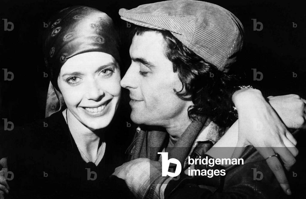 Actress Sylvia Kristel with boyfriend Ian McShane 1978 (b/w photo)