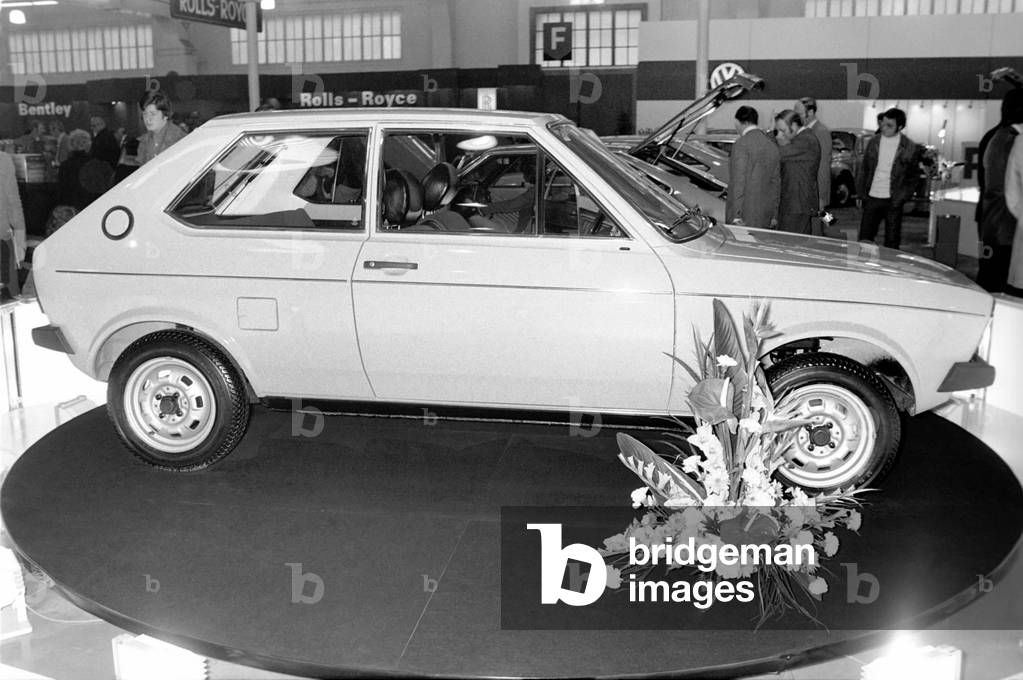 Volkswagen Golf Mk.1 at the Geneva Motor Show, March 1975 (b/w photo)