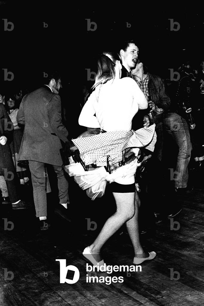 Rock and Roll dancers jiving on the dance floor at a Jerry Lee Lewis concert at the Mayfair Ballroom on 14th February 1980 (b/w photo)