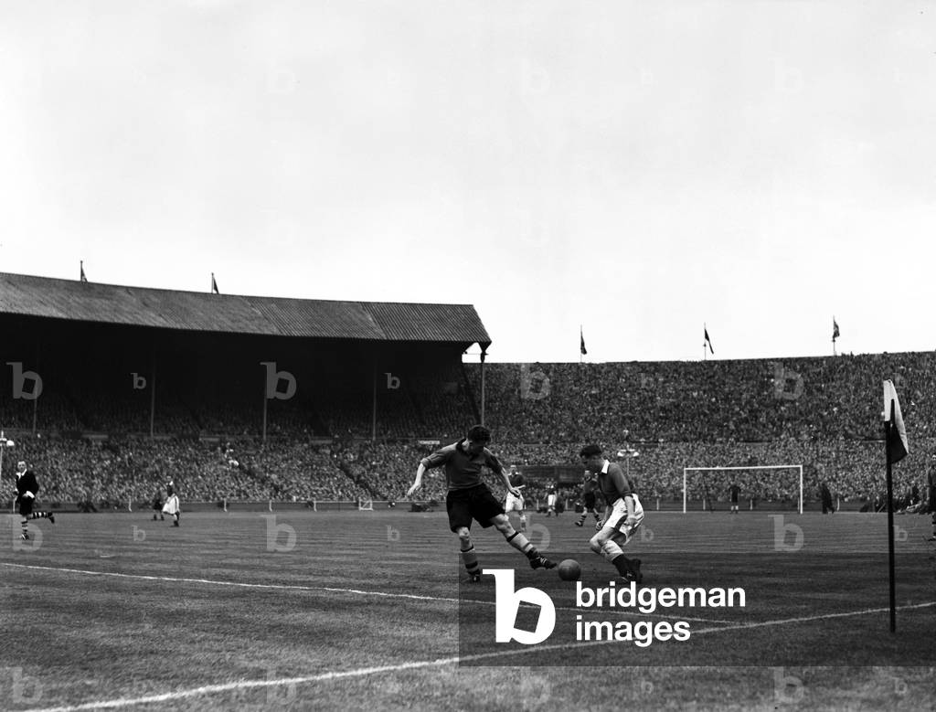 FA Cup Final at Wembley Stadium. Leicester City 1 v Wolverhampton Wanderers 3. Action during the match. 30th April 1949 (photo)