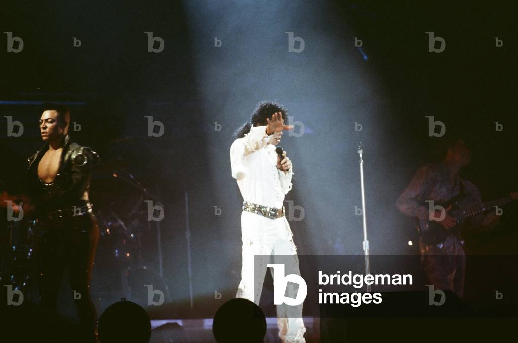 Michael Jackson seen here after performing on stage at Wembley during the Bad concert tour 14th July 1988 (photo)