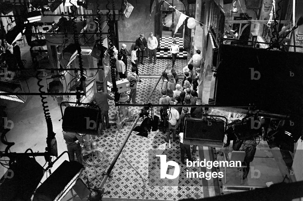 Cast and crew of Z-Cars TV programme seen here recording an episode of the show in the studio, 1966 (b/w photo)