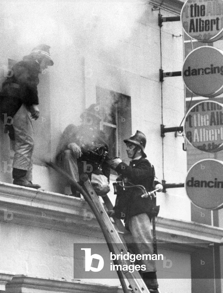 Fire at The Albert Dancehall, Glasgow, February 1974 (b/w photo)