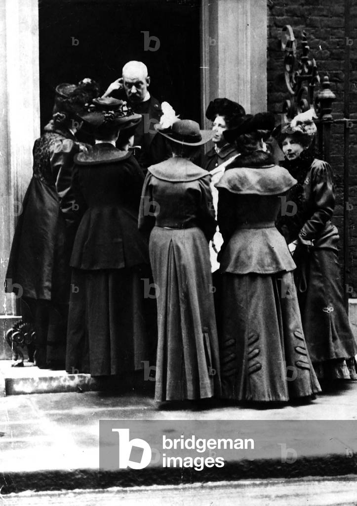 Suffragette women outside No 10 downing Street MSI