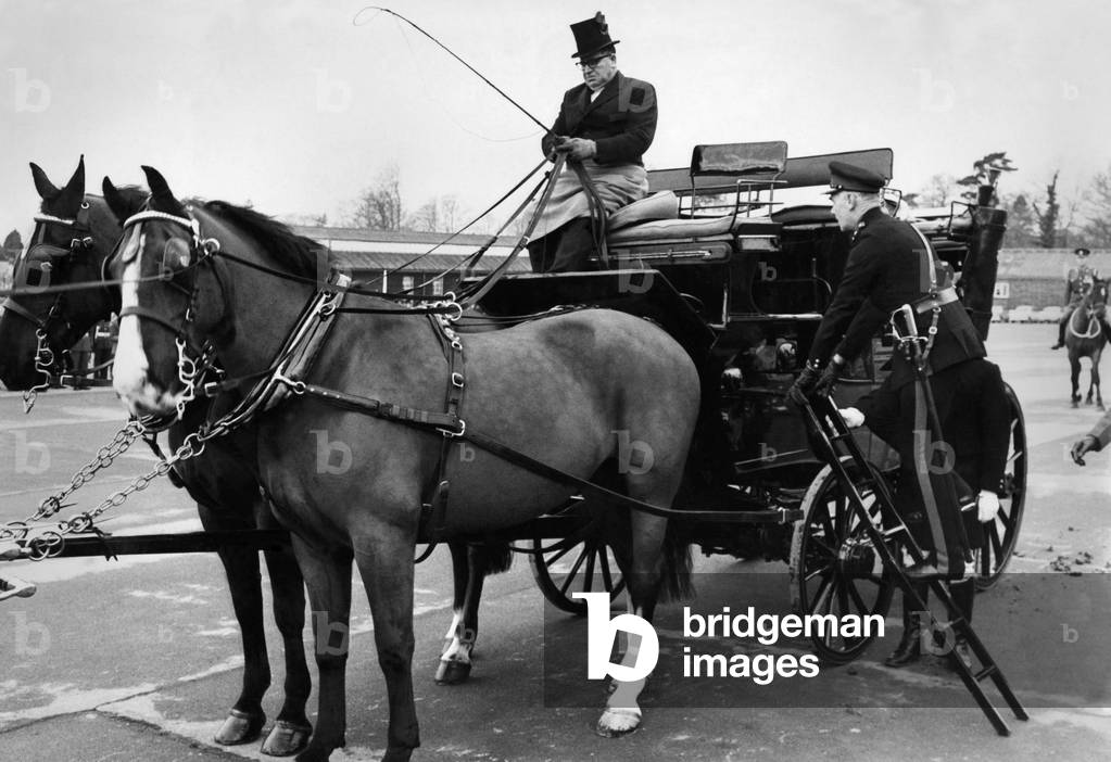 Royal style send-off for Retired Brigadier. Brigadier Lindsey Aspland mounting the coach and horses February 1968