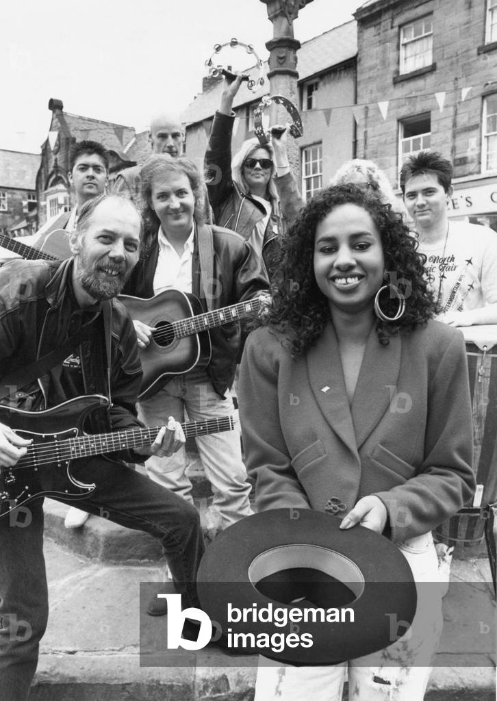 Rod Clements of the group Lindisfarne (front left). (Circa 1989)