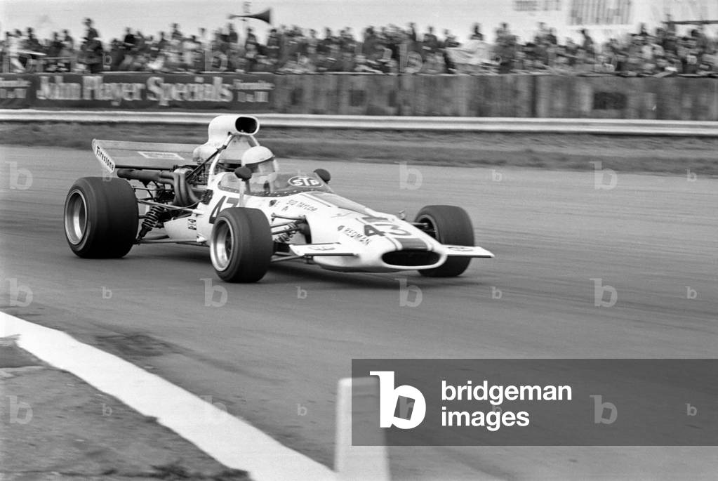 Motor Racing at Silverstone: Formula 5000 car race was won by Graham McRae driving a Leda T27 Morand Chevrolet. Car No. 22. McRae on his last lap racing into last bend. April 1972