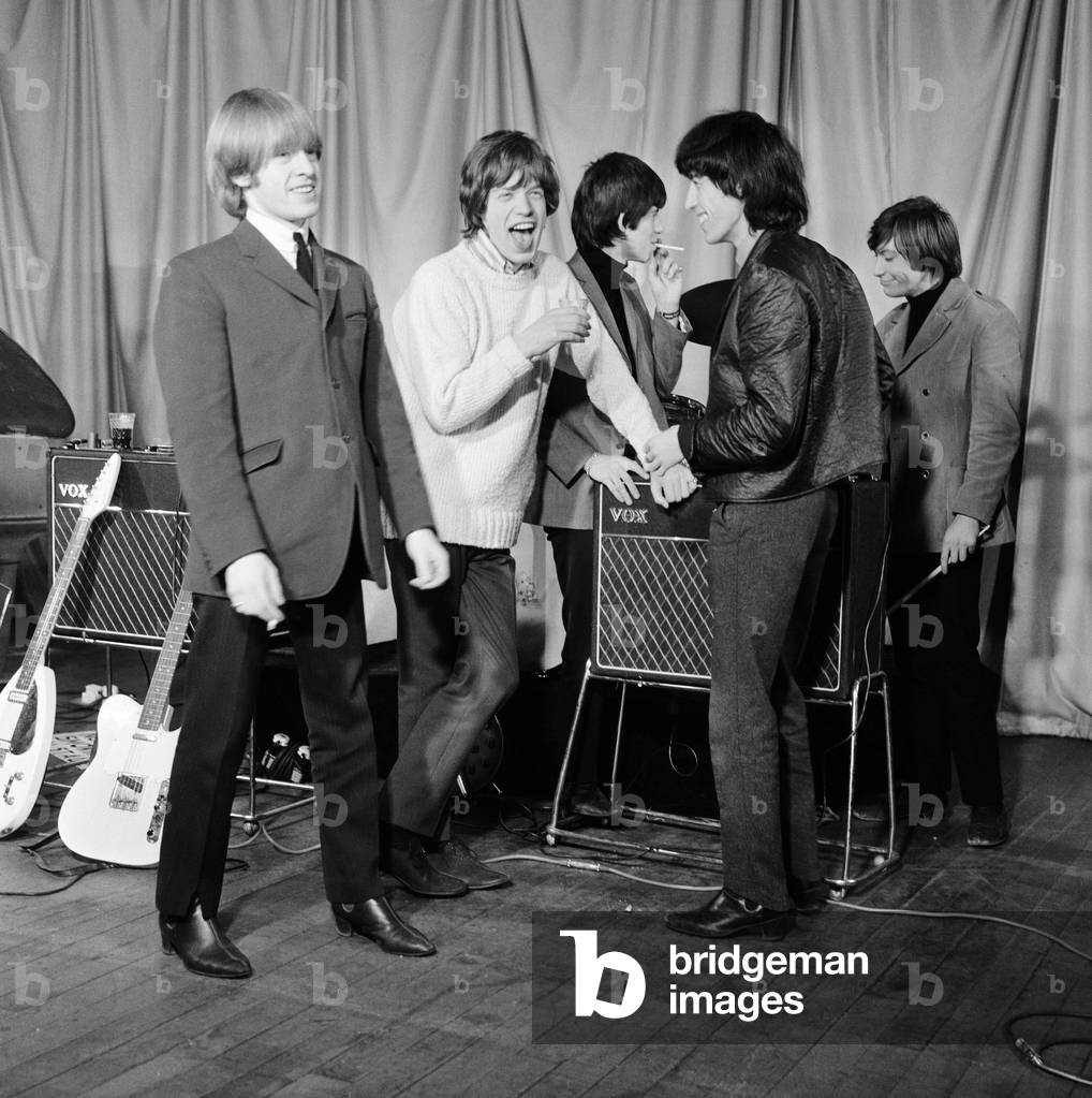 The Rolling Stones backstage at The ABC Theatre, Belfast.
Left to right: Brian Jones, Mick Jagger, Keith Richards, Bill Wyman and Charlie Watts
6th January 1965.