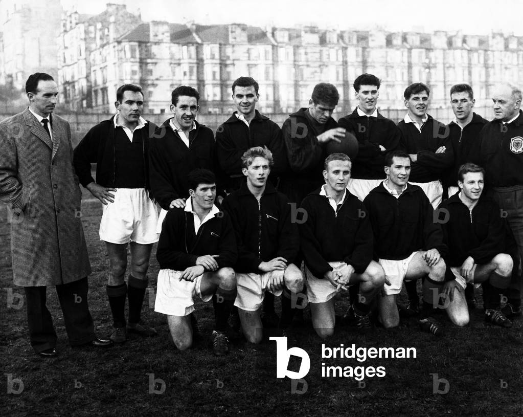 Scotland Football Team 1960Ian McColl, Duncan Mackay, Dave Mackay, John Plenderleith, Lawrie Leslie, Jim Baxter, Eric Caldow, Jimmy Millar, Walker (trainer),George Herd, Denis Law, Alex Young, Ralph Brand, Davie Wilson. 8th November 1960 (photo)