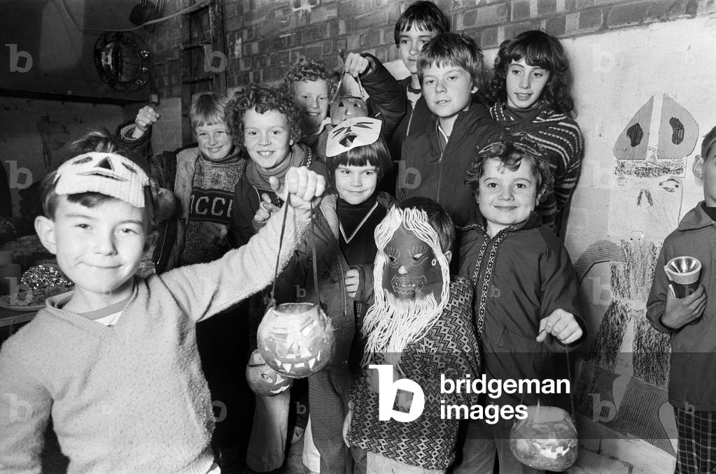 Kids Halloween party at Rousden Close Birmingham. 30th October 1978 (b/w photo)