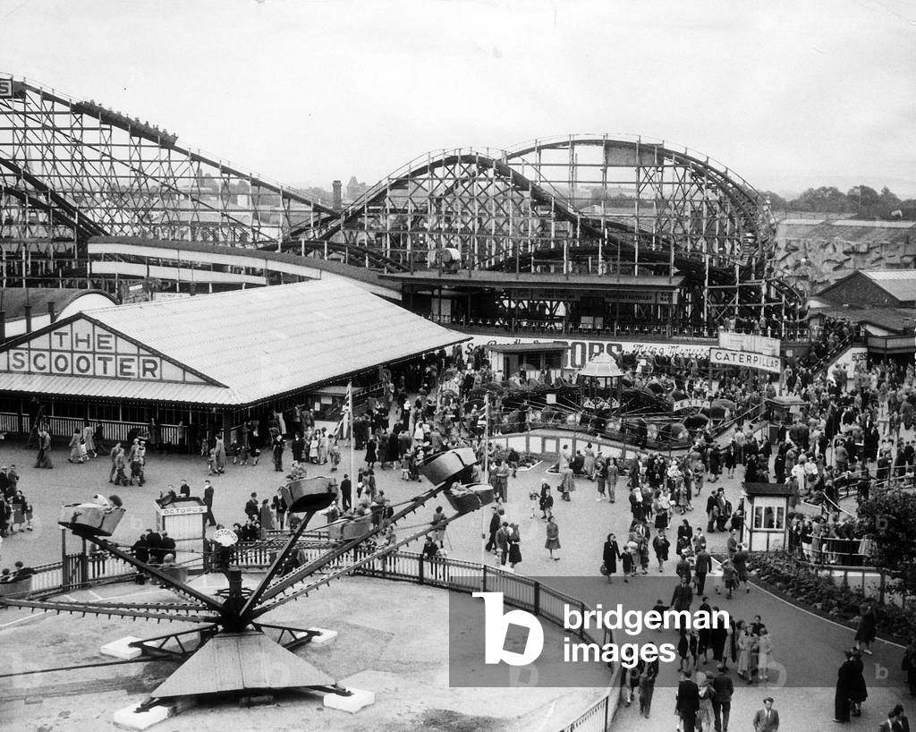 Belle Vue park Fun fair in Manchester during the, August Bank Holiday, August 1949 (b/w photo)