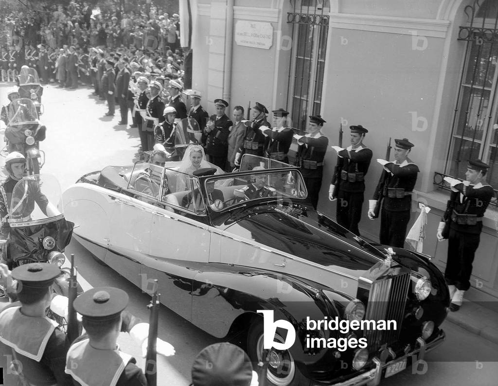 The wedding of Prince Rainier of Monaco and Princess Grace Kelly April 1956 (b/w photo)