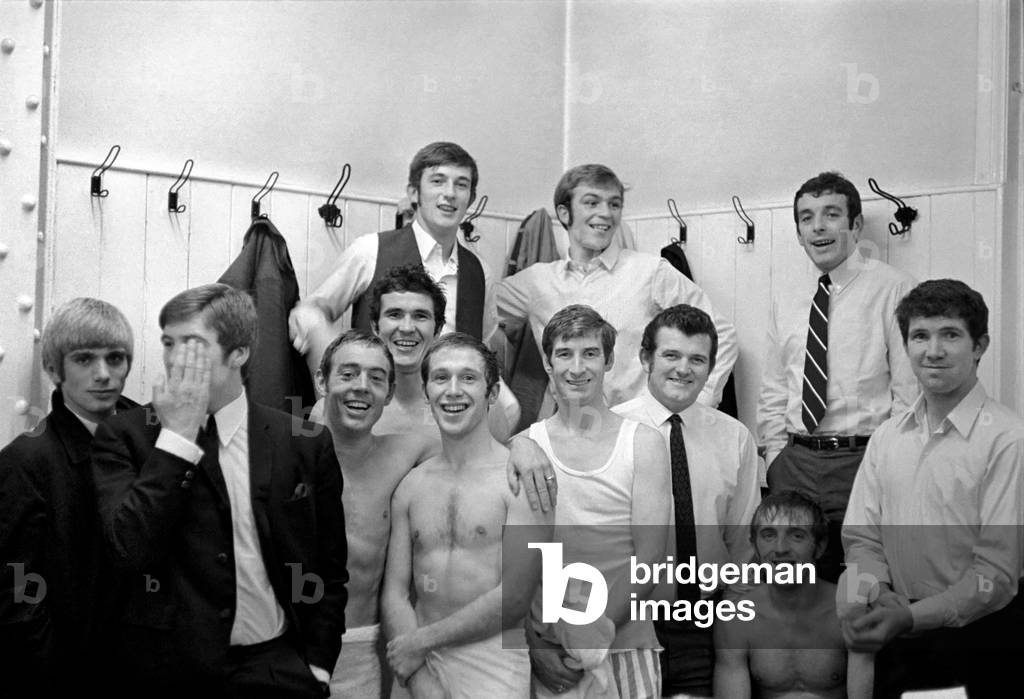 English League Division One match at Goodison ParkEverton 0 v Liverpool 3. Liverpool players celebrate in the dressing room after the matchDecember 1969 (photo)