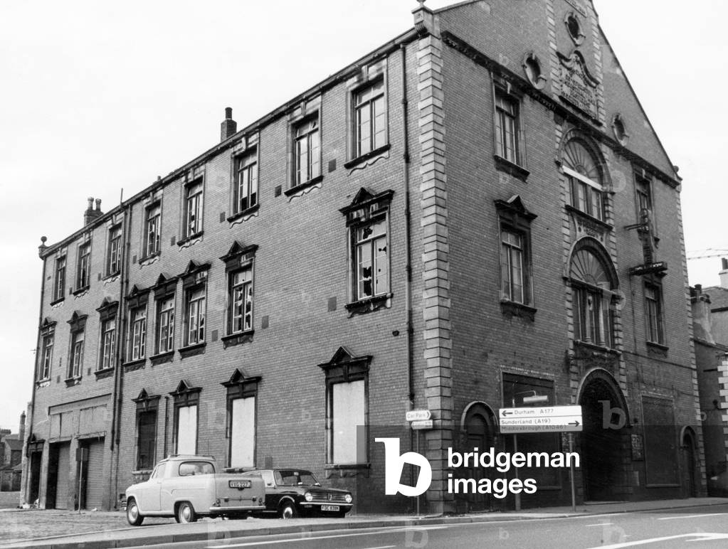 Jubilee Hall, Leeds Street, Stockton. Bought a year ago by Stockton YMCA. Once owned by Stockton Cooperative Society, 12th October 1972 (b/w photo)