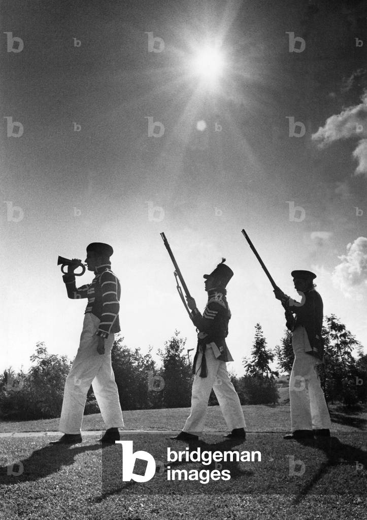 Derek Sharman with Shaun Lowery and John Conlon who are recruiting for volunteers for display of the Durham Light Infantry Museum Society, 3 September 1975