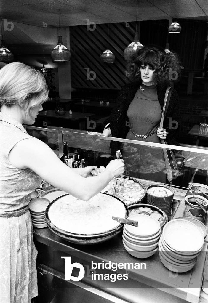 Caroline Coon in Cranks Restaurant London October 1969 (b/w photo)