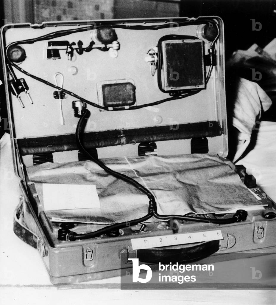 Radio transmitter found at the home of Peter and Helen Kroger for sending messages to Russia. Portland Spy Ring, 07/01/1961 (b/w photo)