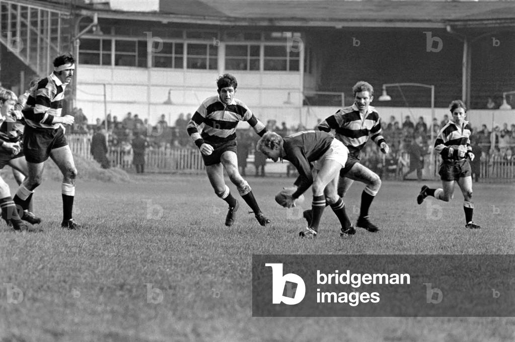 South Africa Rugby Union tour 
Cardiff v Springboks
M.J. Lawless the Boks outside half picks up neatly, escaping the opposition. 
December 1969