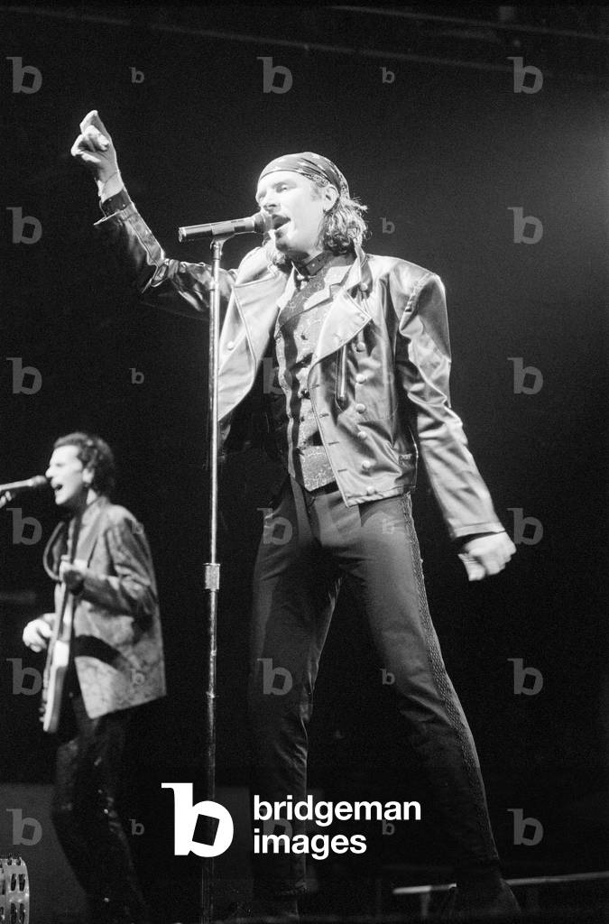 Duran Duran performing at the NEC Arena, a 16,000 capacity venue located adjacent to Birmingham International Airport. 24th December 1988 (b/w photo)