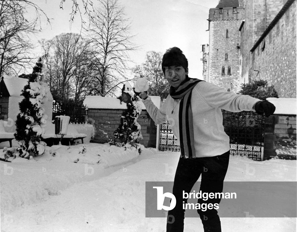 Miss Non Watcyn Owen of Llandaff, Cardiff enjoying some snowballing outside Cardiff Castle - 9th December 1967