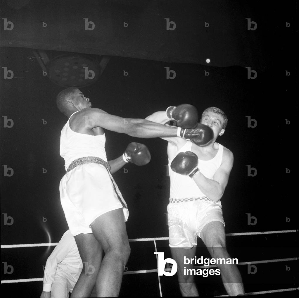 Action from the England v USA Amateur Boxing contest at Wembley 2nd November 1961 (b/w photo)