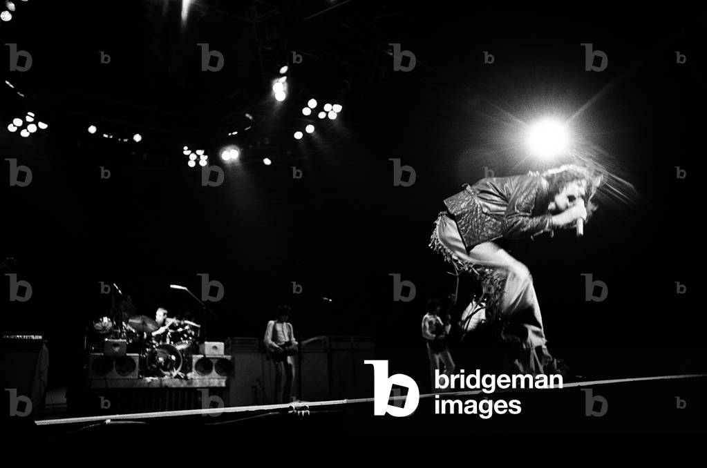 The Rolling Stones performing at Earls Court Arena, London, England. Mick Jagger, Charlie Watts, Keith Richards and Bill Wyman,
22nd May 1976.