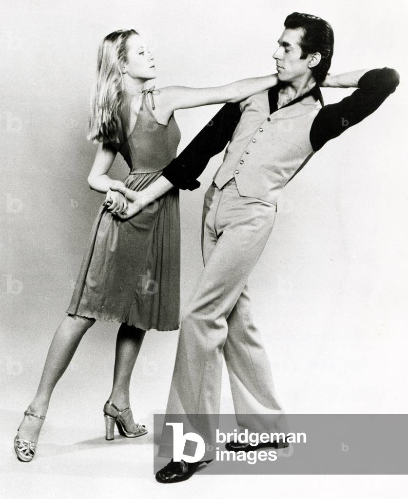 Dancing 2 dancers demonstrate the dance the Tango Hustle from the film Saturday Night fever, 21/03/1978
