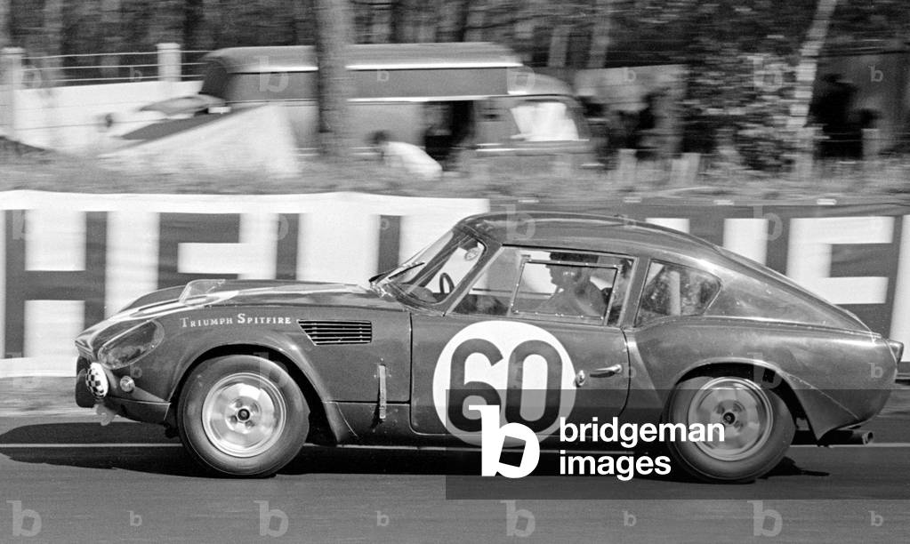 The Triumph Spitfire driven by Jean Jacques Thurner and Simo Lampinen during the Le Mans 24 hour endurance race, 21st June 1965 (b/w photo)