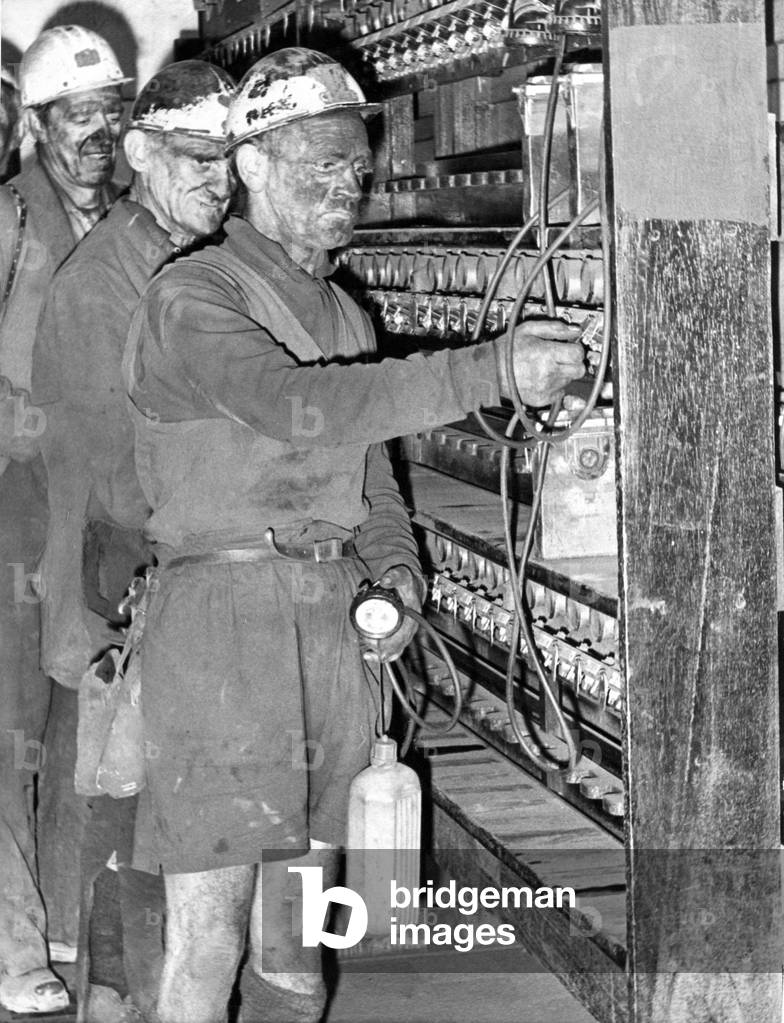 A sad moment as miners for the last time hang up their lampsat the doomed Silksworth colliery, one of County Durham's best know mines, c. 1970