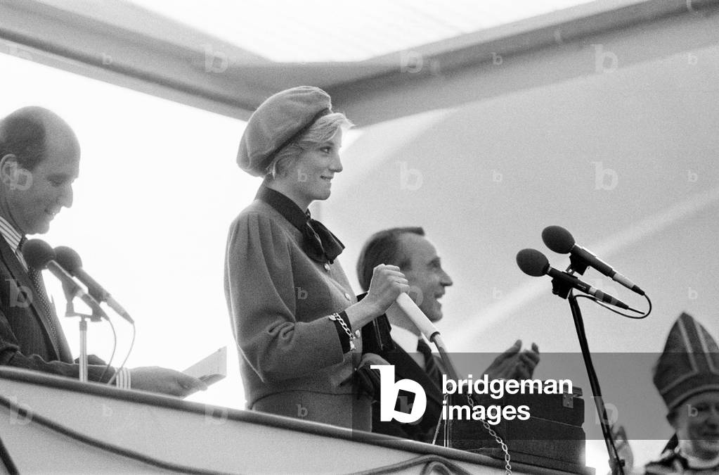 Launching of the £125 million P&O liner Royal Princess by Princess Diana at Southampton. 15th November 1984 (b/w photo)