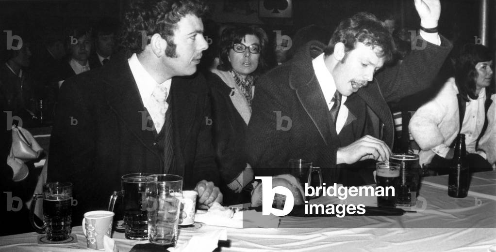North East Festivals Happy beer drinkers at the Tyneside Beer Festival, 21 April 1973 (b/w photo)