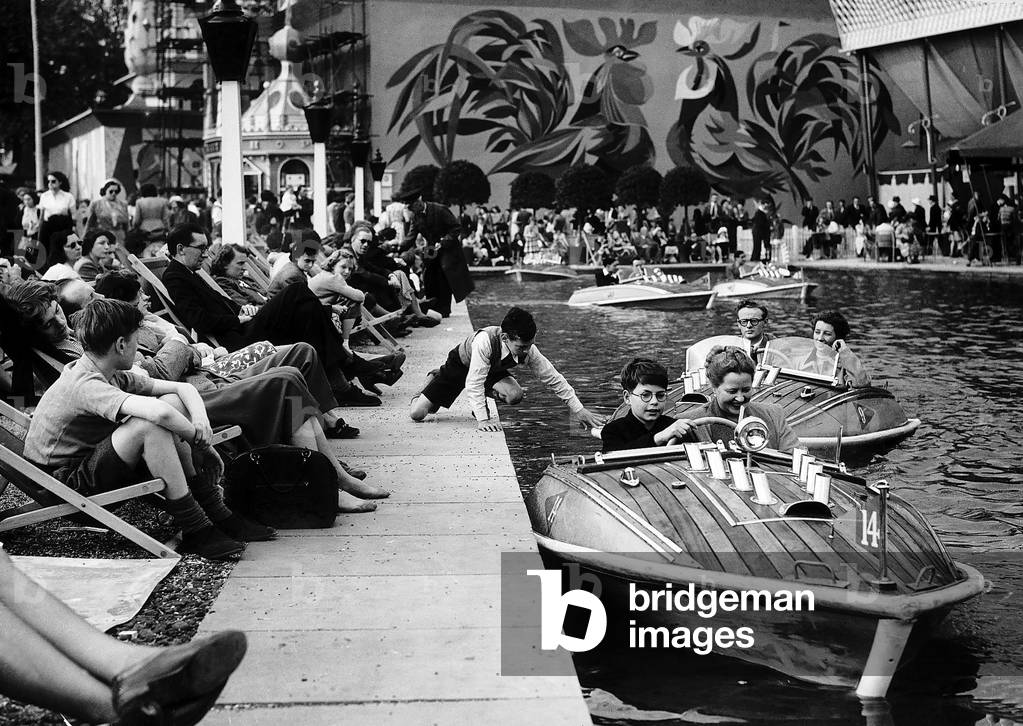 Children on Boating Lake in Battersea Pleasure Gardens, 1951 (b/w photo)
