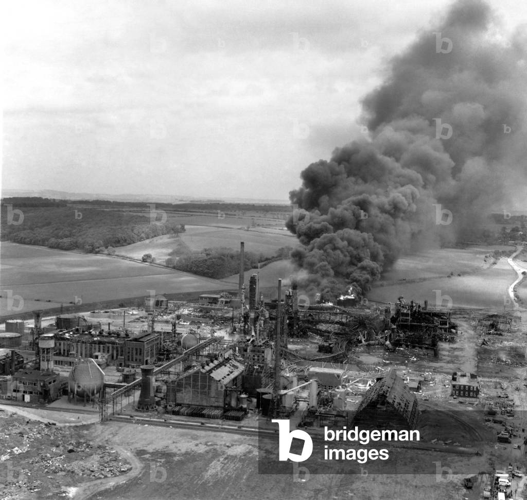Disaster Blast At Flixborough A massive blast ripped apart an entire village late on Saturday afternoon, 1st June 1974. At least 29 people died and 100 houses were wrecked when an explosion shook the Nypro chemical plant at the Lincolnshire village of Flixborough. 3,000 people were evacuated as firemen tried to prevent an escape of poisonous gas from ammonia tanks, seven miles away in Scunthorpe flying glass caused injuries and homes shook thirty miles away. The scene of devastation at Nypro works, Flixborough. June 1974